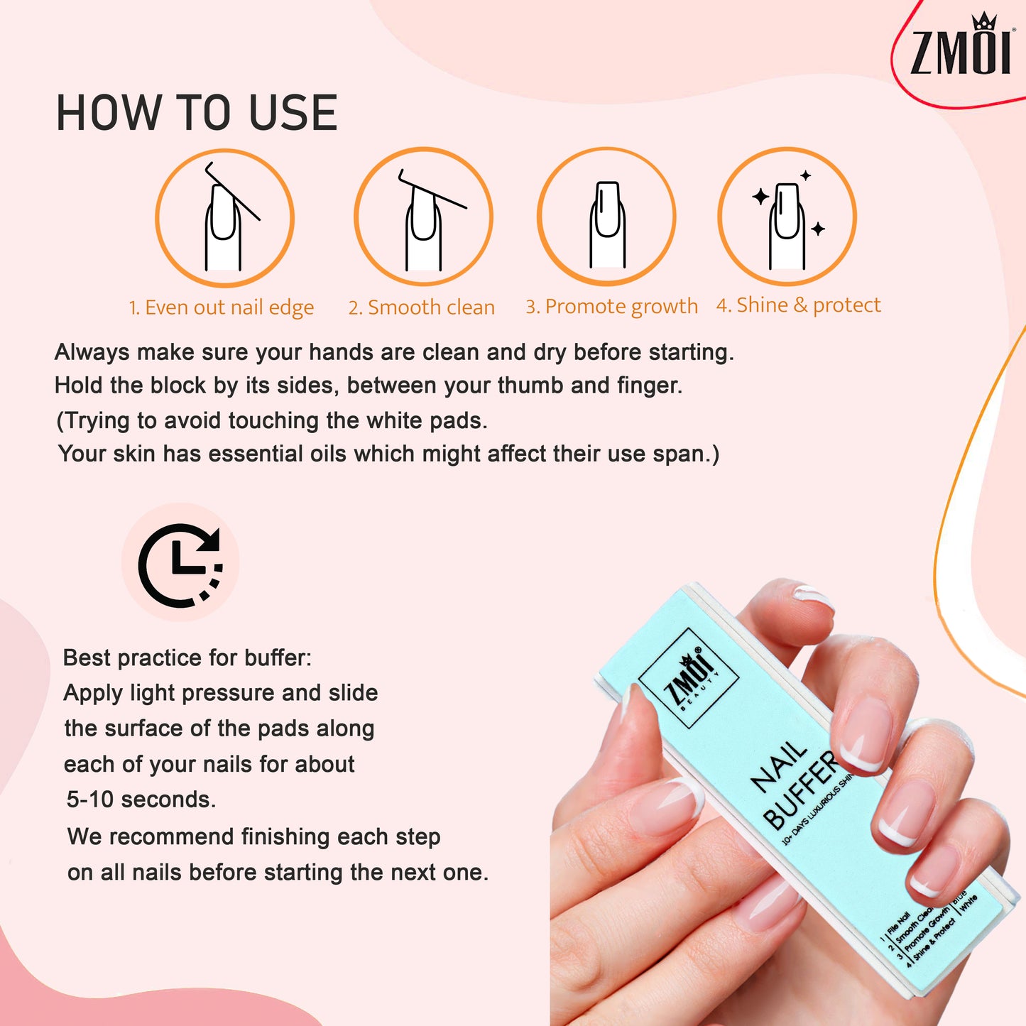 Pro Nail Buffer Luxurious Shine Korean 4-Way Nail Buffing Block 2 Pack