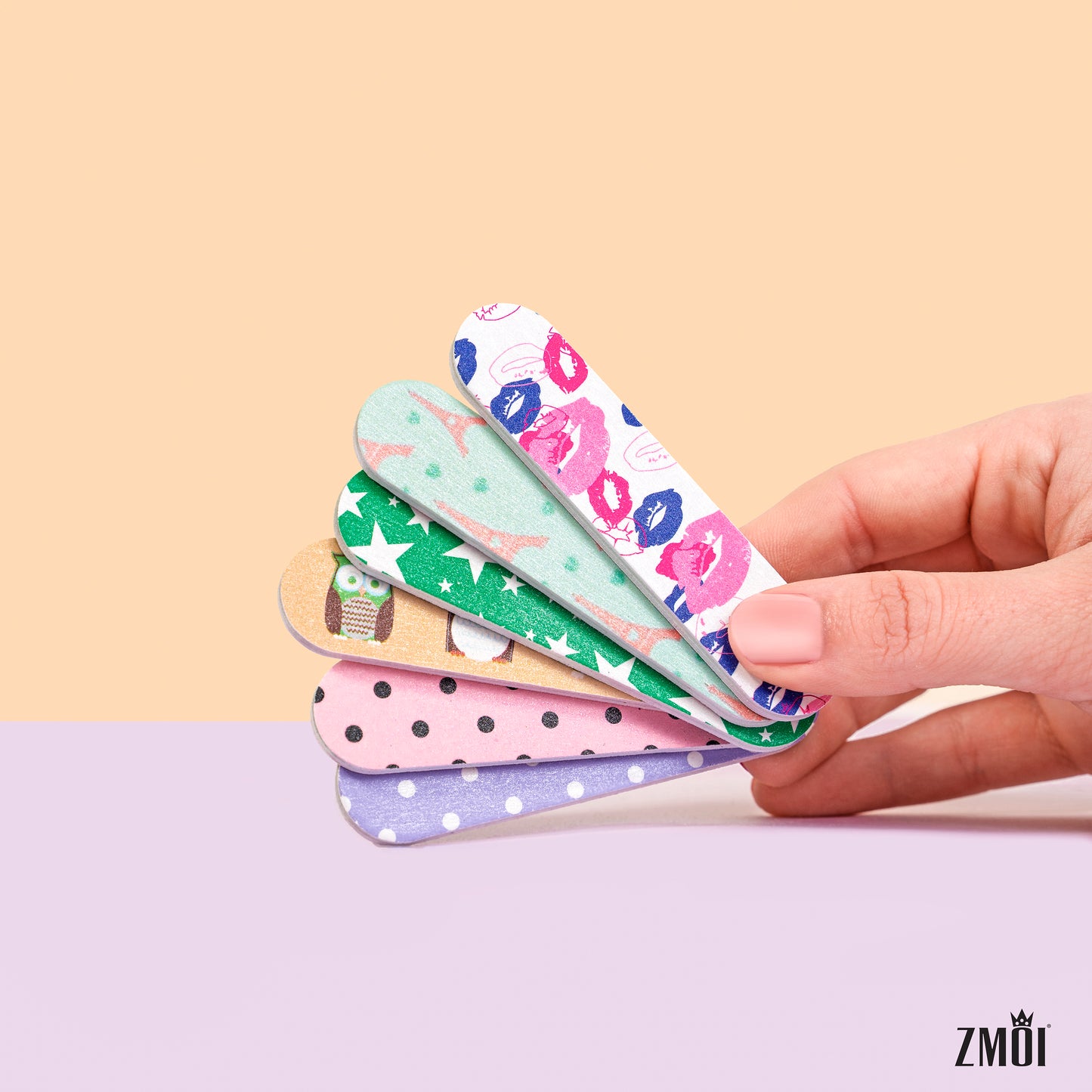 6 Colorful Girly Mini Emery Nail Files & 6 Pairs Heart Design Toe Separators Kit