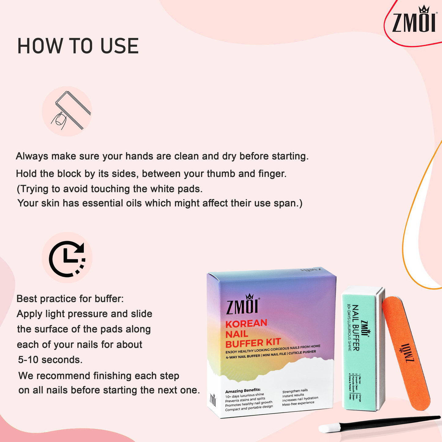 Pro Nail Buffer Set Luxurious Shine Korean 4-Way Nail Buffing Block