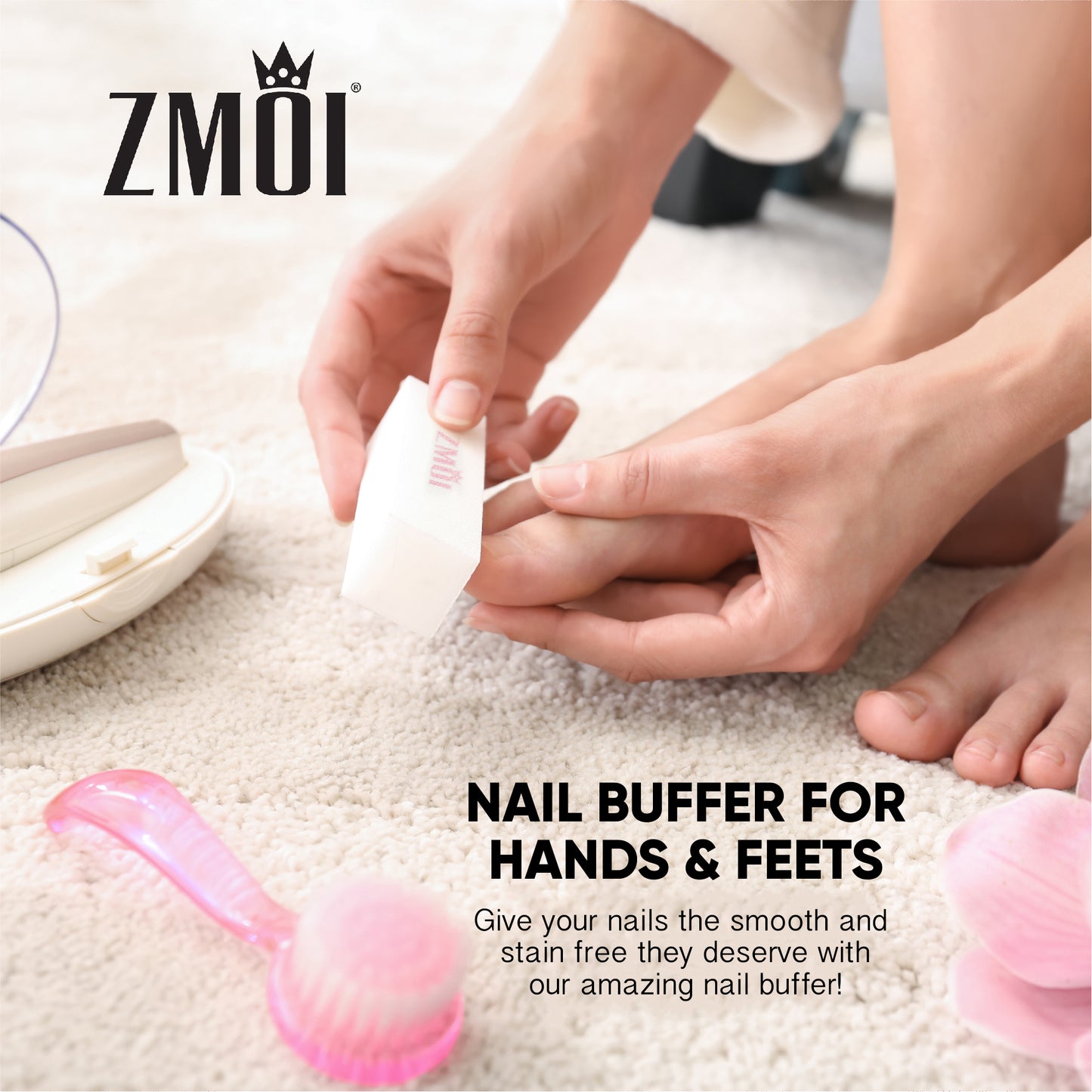 10 Medium Grit 4-Way Professional Nail Buffer Lightweight and Durable Pink/White