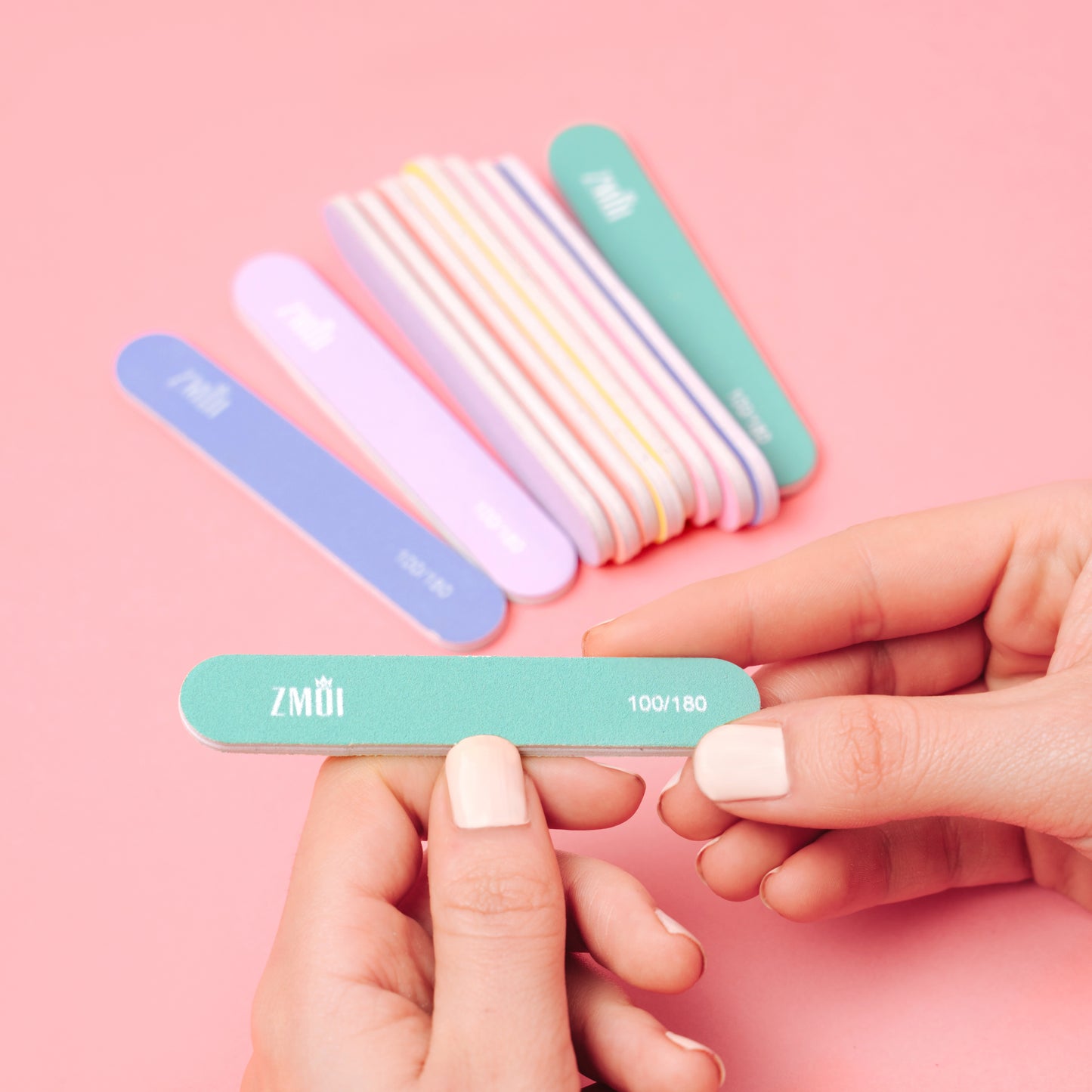 12 Stylish Mini Nail File Practical Fingernail File 100/180 Grit Macaroon color