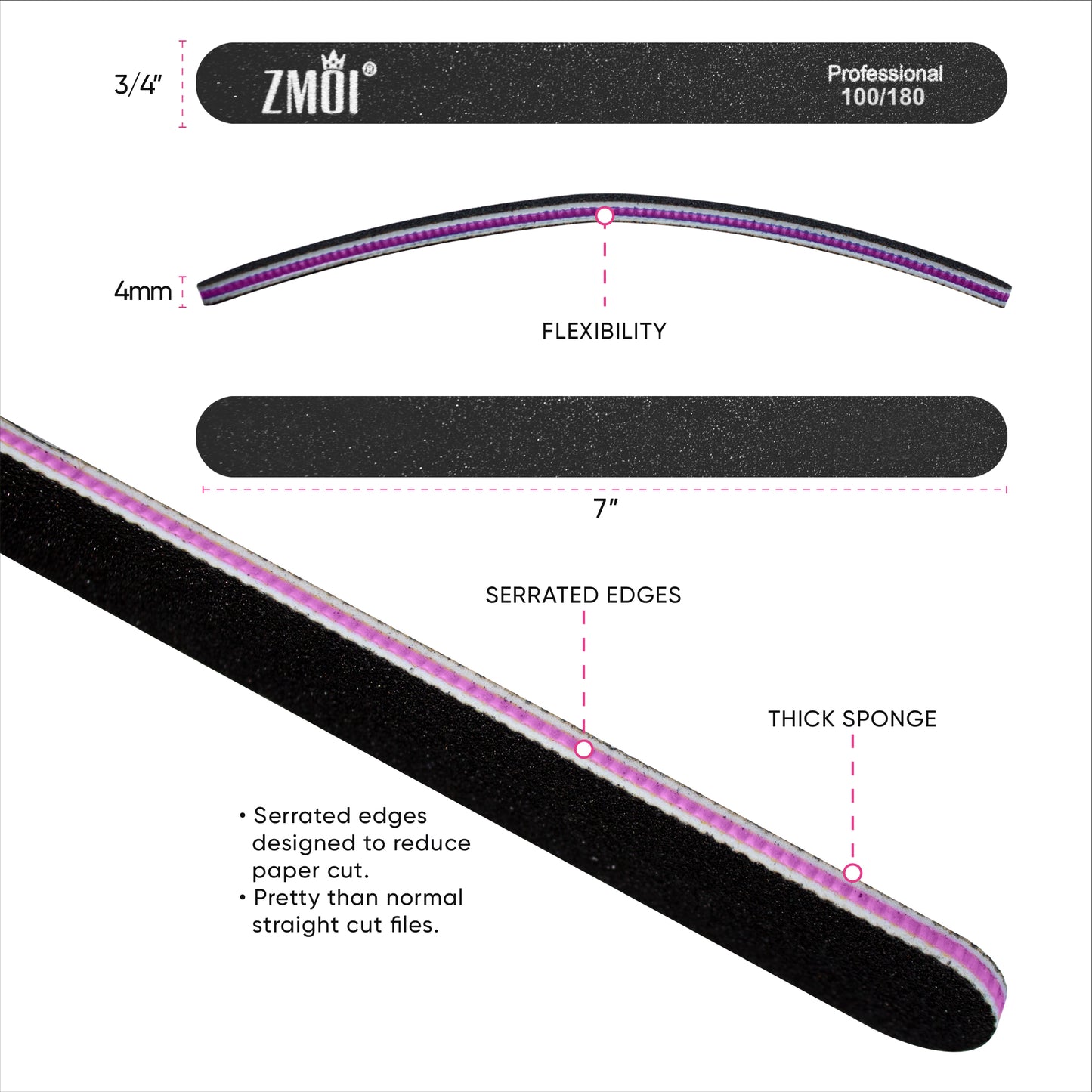 Professional Nail File 12 Durable Design Ergonomic and Practical Mix Grit Pack