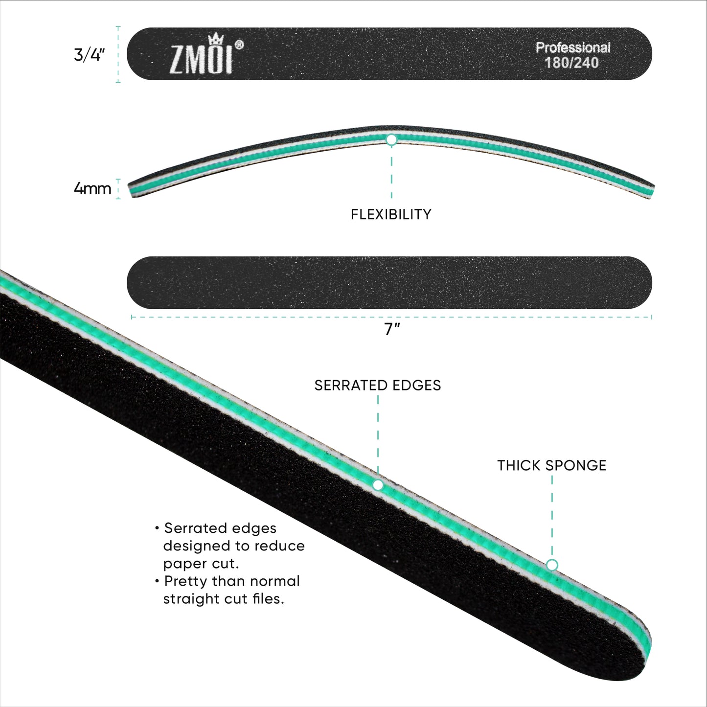 Professional Nail Files 12 Durable Design Ergonomic and Practical 180/240 Grit