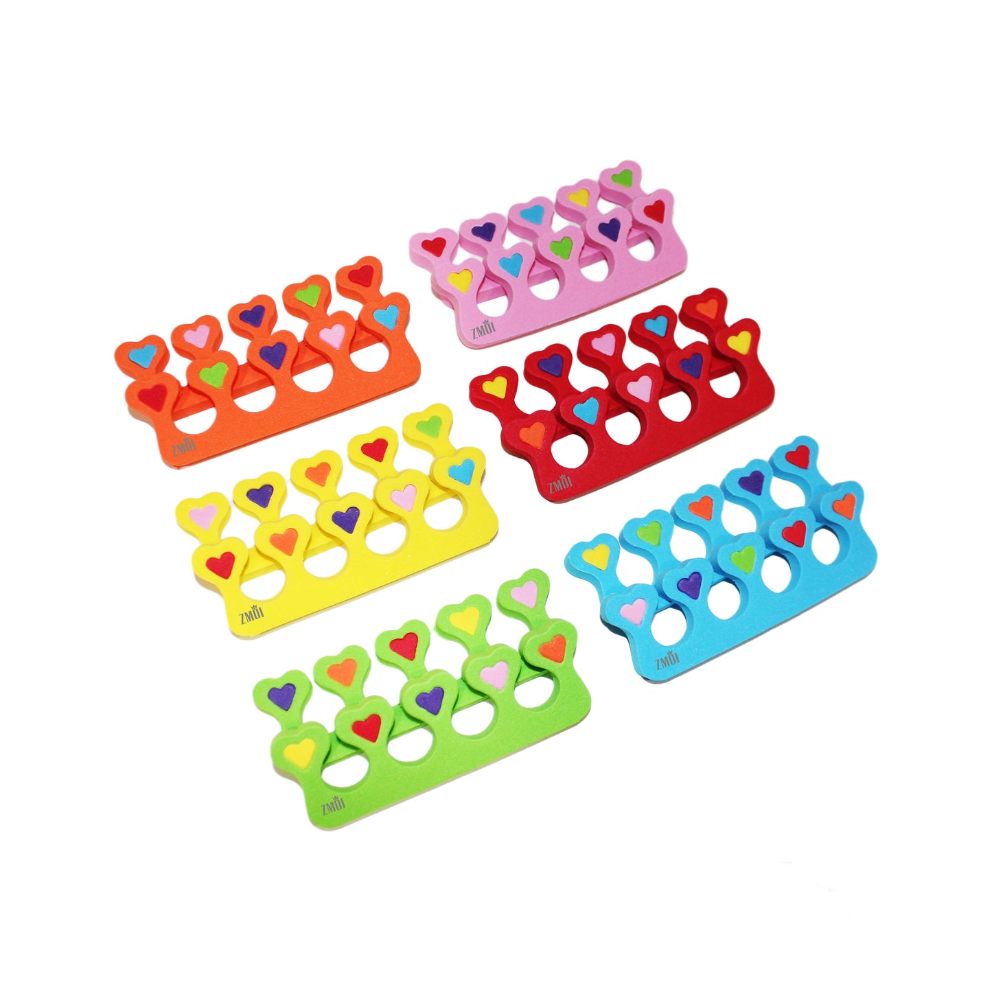 6 Colorful Girly Mini Emery Nail Files & 6 Pairs Heart Design Toe Separators Kit
